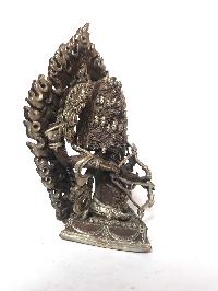 Tibetan Statue Of Rahula, [silver Plated Oxidized]