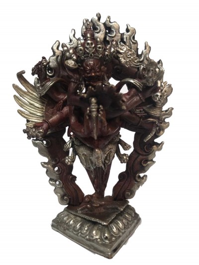 Tibetan Statue Of Vajrakilaya - Dorje Phurba - Heruka, [silver Plated Oxidized]