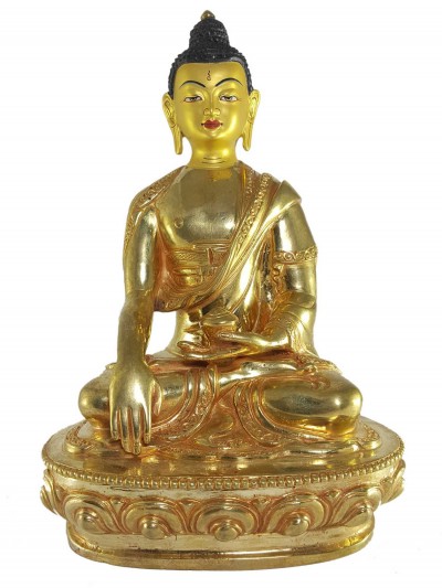 Tibetan Statue Of Shakyamuni Buddha, [full Gold Plated], [painted Face]