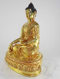 Tibetan Statue Of Shakyamuni Buddha,with Ashtamangala Carving [full Fire Gold Plated], [painted Face]