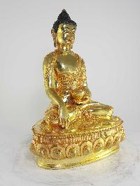 Tibetan Statue Of Shakyamuni Buddha,with Ashtamangala Carving [full Fire Gold Plated], [painted Face]