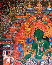 Tibetan Thangka Of Green Tara In [newari Paubha], With [real Gold]