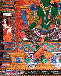 Tibetan Thangka Of Green Tara In [newari Paubha], With [real Gold]