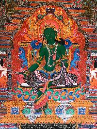 Tibetan Thangka Of Green Tara In [newari Paubha], With [real Gold]
