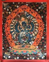 Tibetan Thangka Of Hevajra - Heruka With Consort, [shakti], Yab-yum In [newari Paubha], With [real Gold]