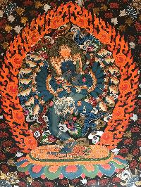Tibetan Thangka Of Hevajra - Heruka With Consort, [shakti], Yab-yum In [newari Paubha], With [real Gold]