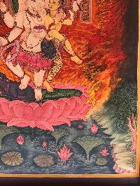 Tibetan Thangka Of Dancing Ganesh In [newari Paubha] Antique Finishing