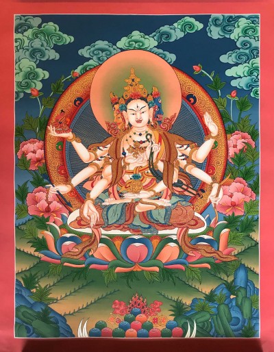 Tibetan Thangka Of Ushnishavijaya - Namgyalma,traditional Color, [using Real Gold]