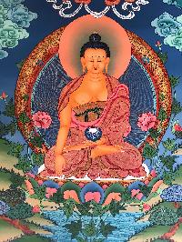 Tibetan Thangka Of Shakyamuni Buddha,traditional Color, [using Real Gold]