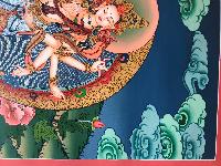 Tibetan Thangka Of Standing Vasudhara,traditional Color, [using Real Gold]