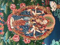 Tibetan Thangka Of Standing Vasudhara,traditional Color, [using Real Gold]