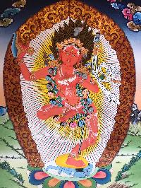 Tibetan Thangka Of Vajravarahi - Dorje Phagmo Yogini,traditional Color, [using Real Gold]