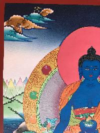 Tibetan Thangka Of Medicine Buddha,traditional Color, [using Real Gold]