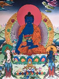 Tibetan Thangka Of Medicine Buddha,traditional Color, [using Real Gold]