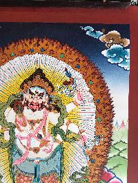 Tibetan Thangka Of White Mahakala,traditional Color, [using Real Gold]
