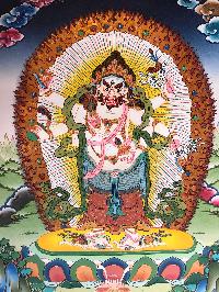 Tibetan Thangka Of White Mahakala,traditional Color, [using Real Gold]