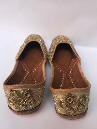Nepali Handmade Curse Shoes, With Leather And Bead Design