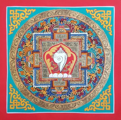 Tibetan Small Conch Shell - Shankh Student Square Mandala, [good Quality], [student Mandala]