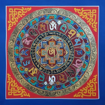 Tibetan Small Om Student Square Mandala With Om Mani Padme Hum, [good Quality], [student Mandala]