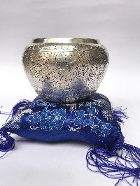 Gulpa Singing Bowl With Om Mani Padme Hum [fine Carving], [silver Plated], [select Accessories]