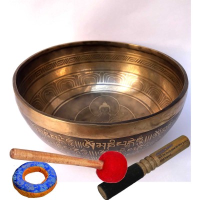Hand Beaten Bronze Singing Bowl With [etching Carving], [select Accessories]