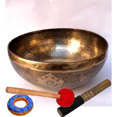 Hand Beaten Bronze Singing Bowl With [etching Carving], [select Accessories]