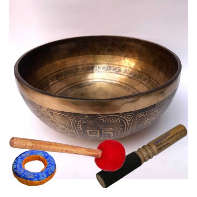 Hand Beaten Bronze Singing Bowl With [etching Carving], [select Accessories]