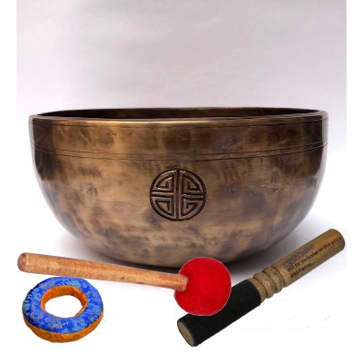 Hand Beaten Bronze Full Moon Singing Bowl With [carving], [select Accessories]