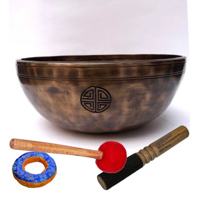 Hand Beaten Bronze Full Moon Singing Bowl With [carving], [select Accessories]