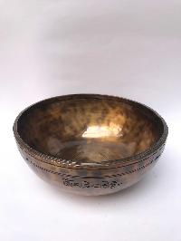 Hand Beaten Bronze Full Moon Singing Bowl With [carving], [select Accessories]