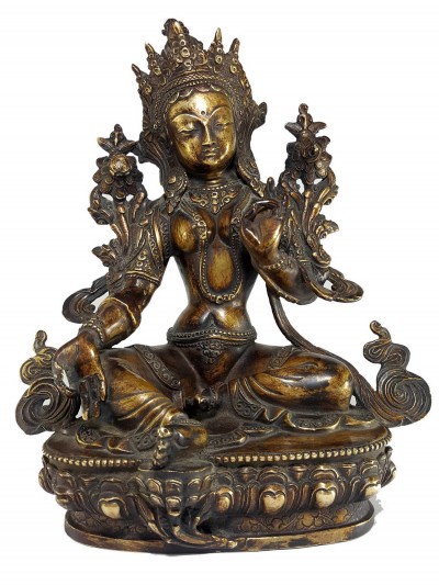 Tibetan Statue Of Green Tara, Good Quality, [bronze Antique Finishing]