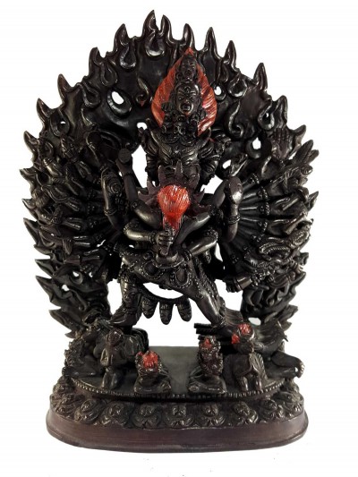 Buddhist Statue Of Yamantaka Vajrabhairava- Heruka [chocolate Oxidized]