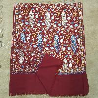 Woolen Shawl, Exquisite Handmade Four-ply Woolen Shawl: Intricate Embroidery And Unparalleled Quality, Real Wool, [hq], Dark Red