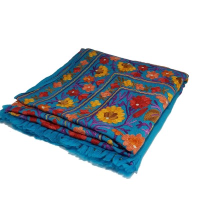 Woolen Shawl, Exquisite Handmade Four-ply Woolen Shawl: Intricate Embroidery And Unparalleled Quality, Real Wool, [hq], Blue