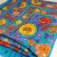 Woolen Shawl, Exquisite Handmade Four-ply Woolen Shawl: Intricate Embroidery And Unparalleled Quality, Real Wool, [hq], Blue