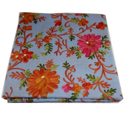 Woolen Shawl, Exquisite Handmade Four-ply Woolen Shawl: Intricate Embroidery And Unparalleled Quality, Light Blue