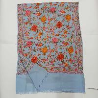 Woolen Shawl, Exquisite Handmade Four-ply Woolen Shawl: Intricate Embroidery And Unparalleled Quality, Light Blue