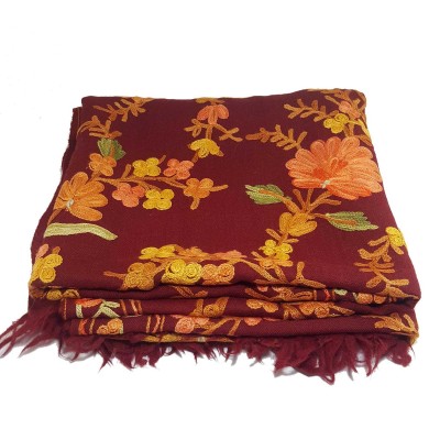 Woolen Shawl, Exquisite Handmade Four-ply Woolen Shawl: Intricate Embroidery And Unparalleled Quality, Red