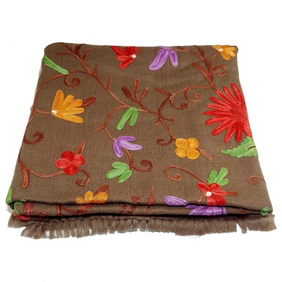 Woolen Shawl, Exquisite Handmade Four-ply Woolen Shawl: Intricate Embroidery And Unparalleled Quality, Brown