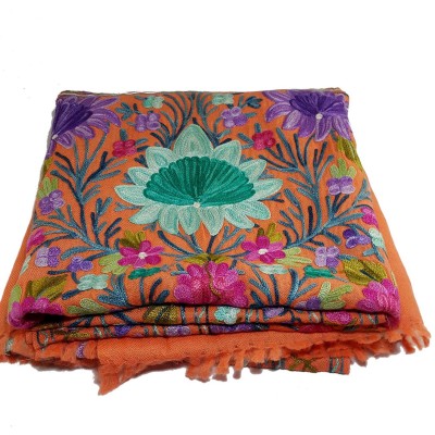 Woolen Shawl, Exquisite Handmade Four-ply Woolen Shawl: Intricate Embroidery And Unparalleled Quality, Orange