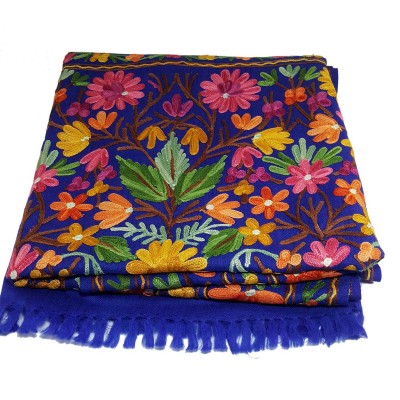Woolen Shawl, Exquisite Handmade Four-ply Woolen Shawl: Intricate Embroidery And Unparalleled Quality, Blue