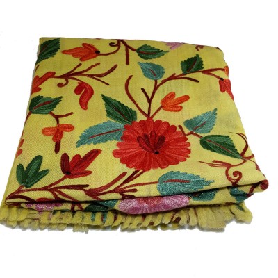 Woolen Shawl, Exquisite Handmade Four-ply Woolen Shawl: Intricate Embroidery And Unparalleled Quality, Yellow