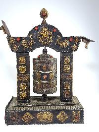 Copper Prayer Wheel With Stand With Combo Incense Holder, [antique Finishing]