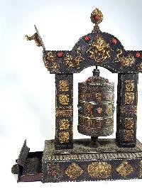 Copper Prayer Wheel With Stand With Combo Incense Holder, [antique Finishing]