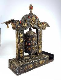 Copper Prayer Wheel With Stand With Combo Incense Holder, [antique Finishing]