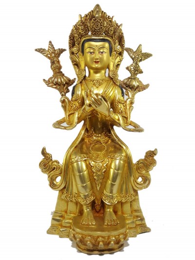 Tibetan Statue Of Maitreya Buddha [full Fire Gold Plated] With [painted Face]