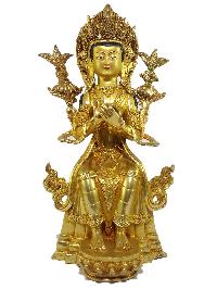 Tibetan Statue Of Maitreya Buddha [full Fire Gold Plated] With [painted Face]