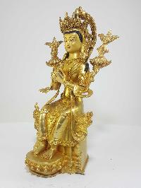 Tibetan Statue Of Maitreya Buddha [full Fire Gold Plated] With [painted Face]