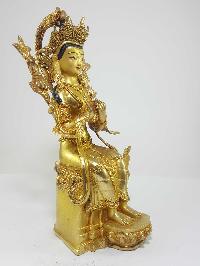 Tibetan Statue Of Maitreya Buddha [full Fire Gold Plated] With [painted Face]