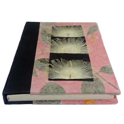 Three Flower, Lokta Paper [small] Notebook, [40 Pages], [tie Dye], [real Flower], Pink
